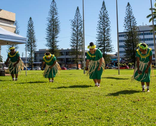 Torres Strait Islander dancers during NAIDOC flag raising ceremony